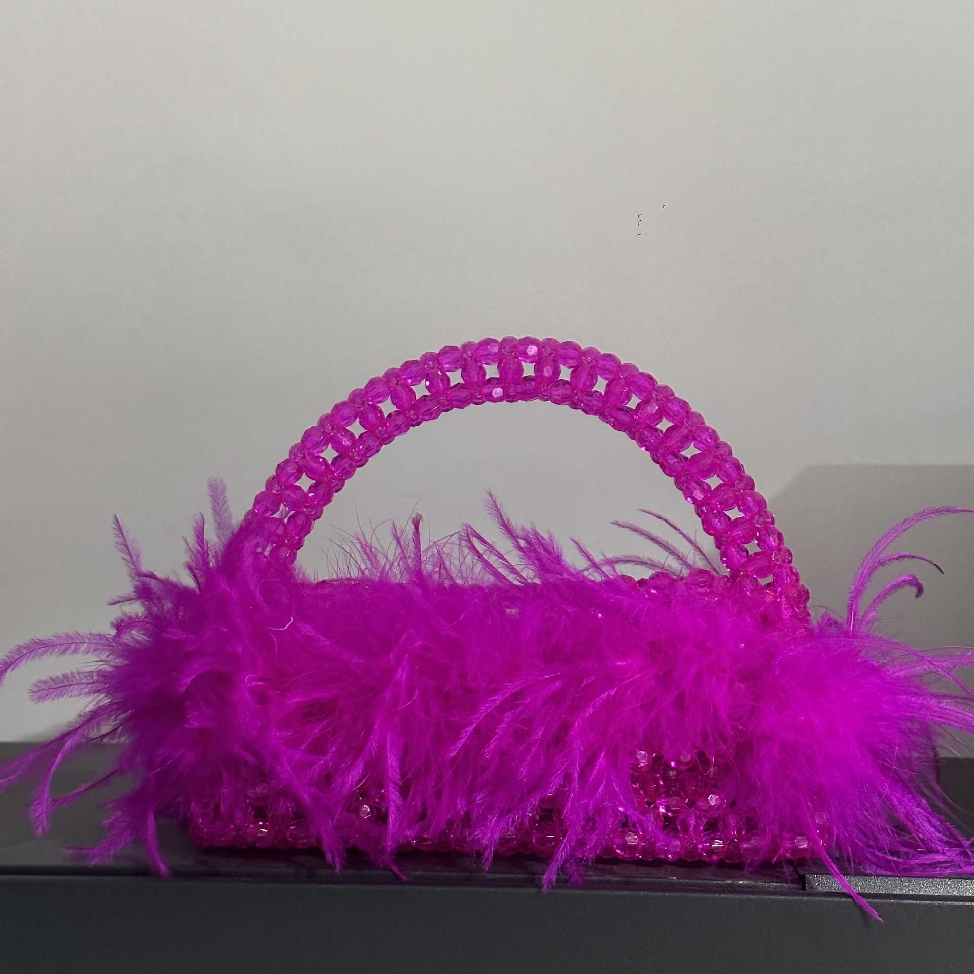 Ostrich Hair Handmade Beaded Bag Autumn/Winter Dinner Fashion Feather Handbag 241015