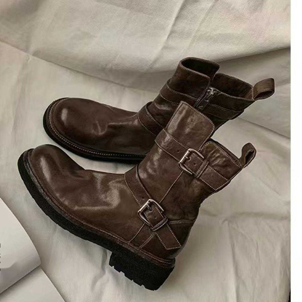 Internet Celebrity Round Head Martin Boots Thick Bottom Thin Short Boots Womens Knight Boots Autumn Winter Fashion Boots 240826