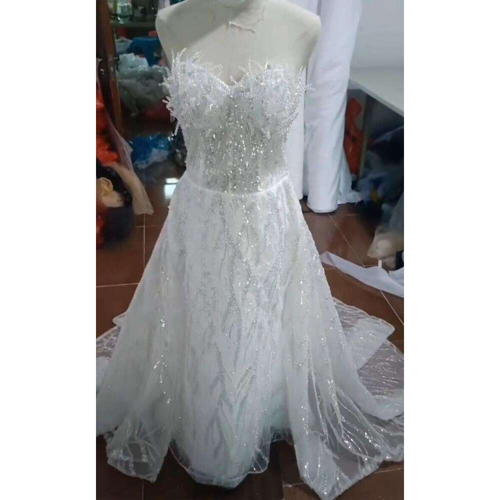 2024 Africa off shoulder Sleeveless Fish tail Bridal Sweetheart Sequins Crystals Beaded Mermaid Dress With Detachable Tail