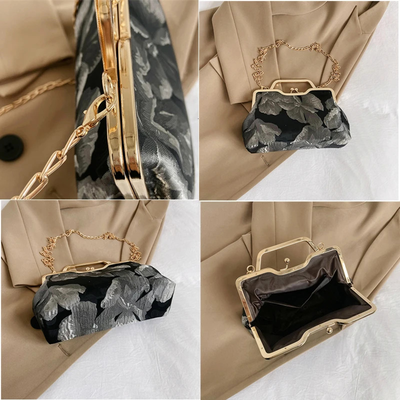 Satin Evening Clutch Bag For Women Diamond Wedding Handbags 2023 Elegant Layd Shoulder Crossbody Printing Purse 240925