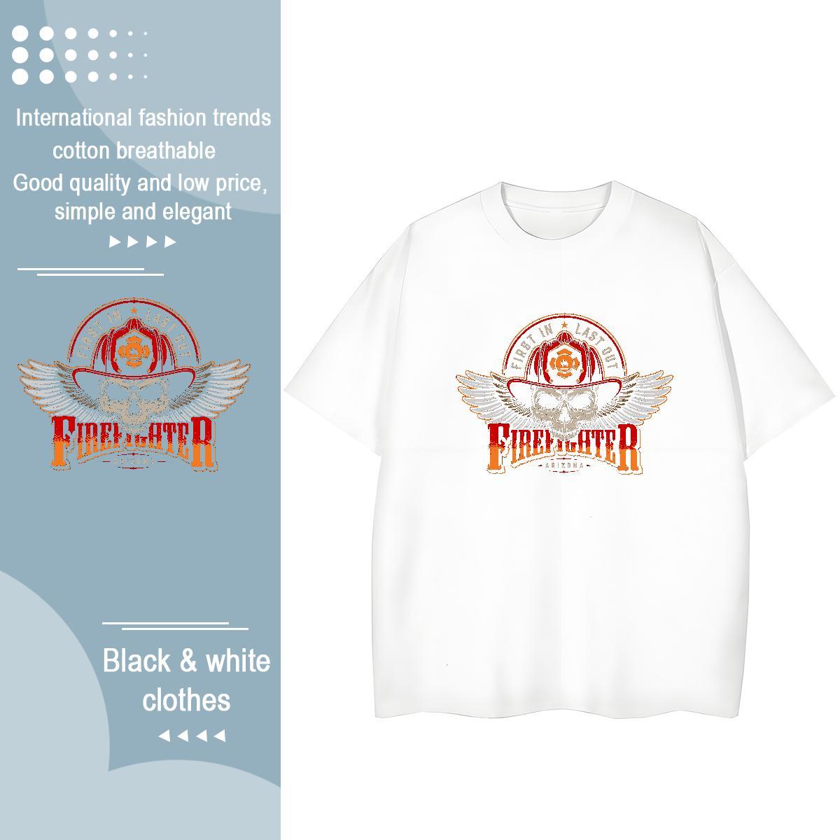 Fashion T Shirts Women 230g 100% Cotton Breathable Crew Neck Street Casual skull Tshirt for Man Woman Female Oversized Polos