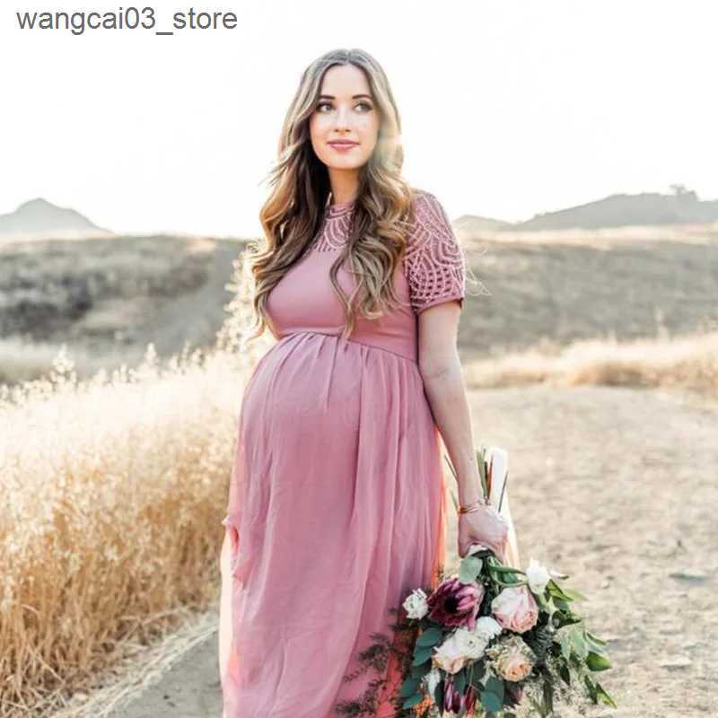 Maternity Dresses Maternity Dress Pregnancy Photography Props Dusty Pink Long Chiffon Elegant Pregnant Women Clothes Lace es L240910
