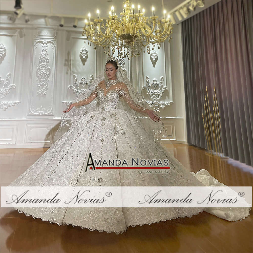 Amanda Novias Rhies Wedding Dress Off The Shoulder Sequins or-Length Princess Bride Vestido De Noiva Custom Made