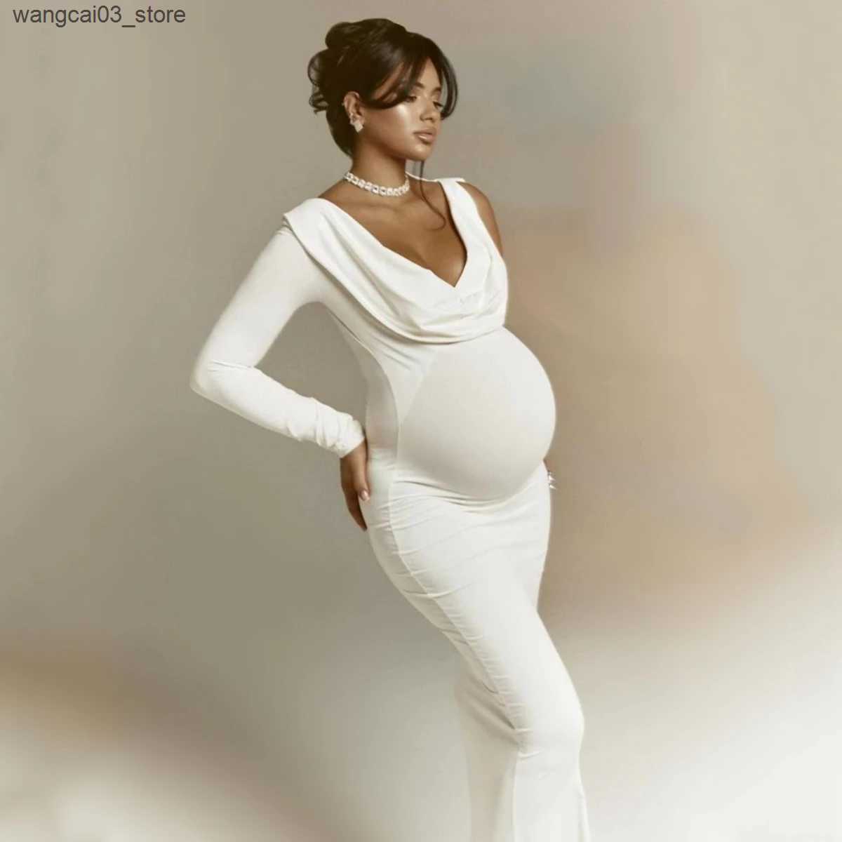 Maternity Dresses Sexy Bodycon Maternity Outfit Full Sleeve Stretchy Baby Shower Long Dresses L240910