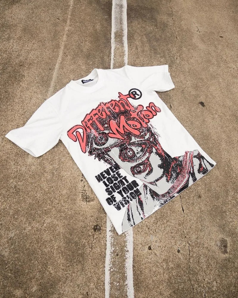 Retro printed pattern Tshirt for women with Y2k letters on the front and back short sleeved street style highend men 241011