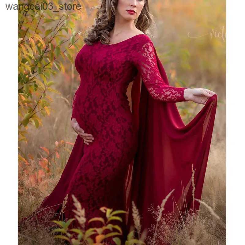 Maternity Dresses Floor Length Lace Dress Elegant Ladies O Neck Long Sleeve Robe Baby Shower Maternity Women Pregnancy Photo Shooting Maxi Dresses L24