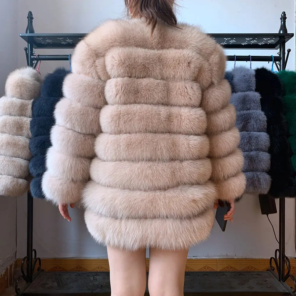 70cm 4in1 Quick Delivery Fashion Womens True Natural Fox Fur Long Coat Winter Warm 241010