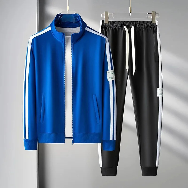 2024 Men Sets Fashion Sporting Tracksuit Spring Zipper JacketsPants Suits 2 Pieces Male Patchwork Slim Sportswear 4XL 241008