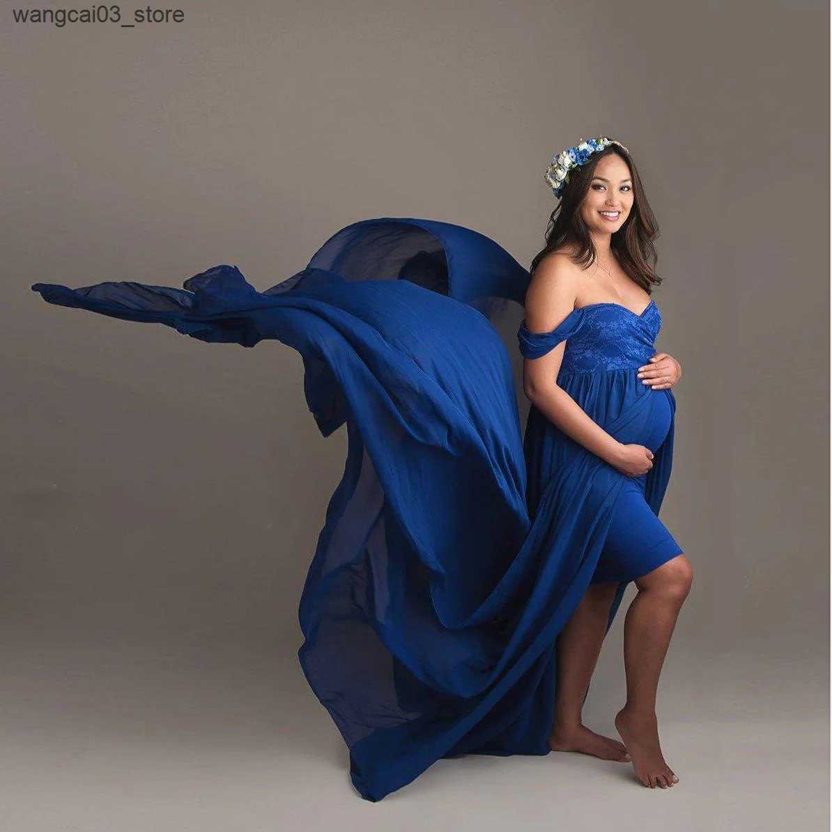 Maternity Dresses Sexy Maternity Photo Shoot Long Dresses Blue Green Shower Dresses Stretchy Pregnant Woman Photography Props Long Dress L240910