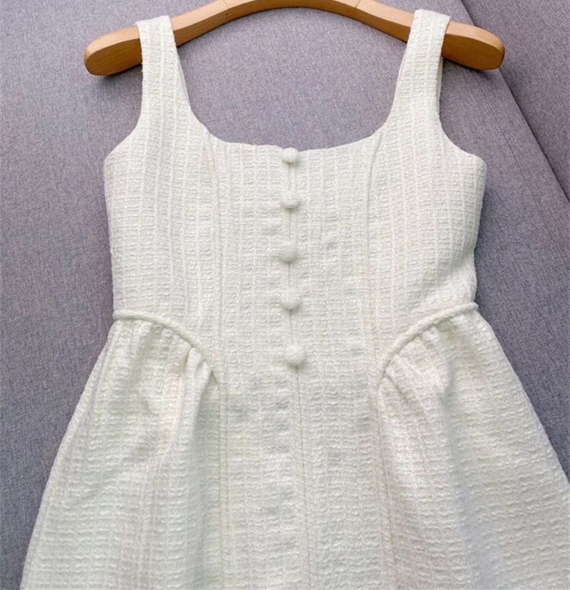 black backless sexy Lvory white womens thick tweed sleeveless womens mini tank dress 241010