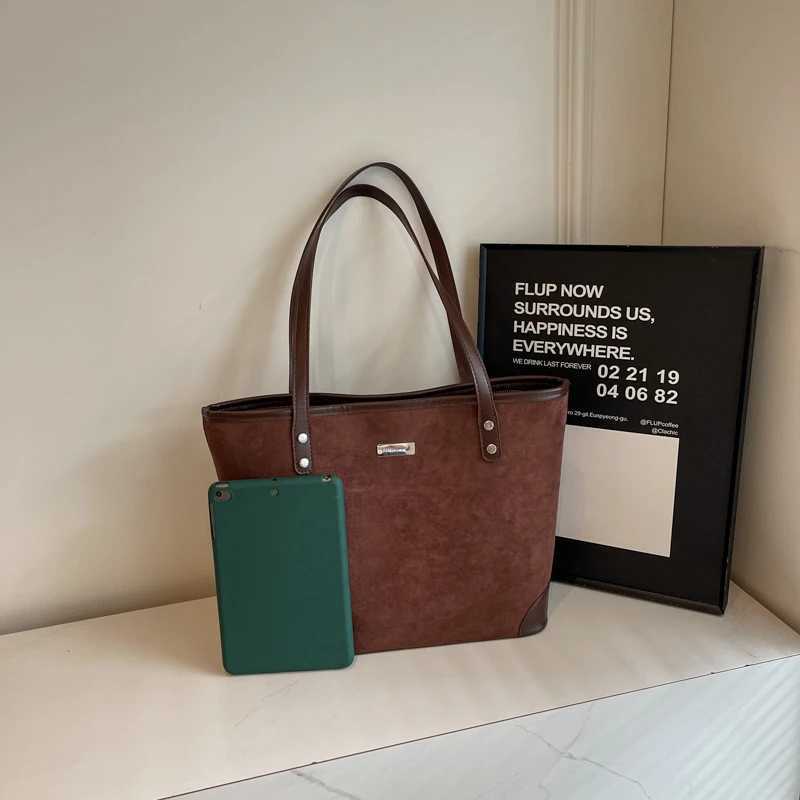 Ladies Faux Suede Tote Bag Large Capacity Shoulder Satchel Zipper Handbag Slouchy for Shopping Travel Work 241018