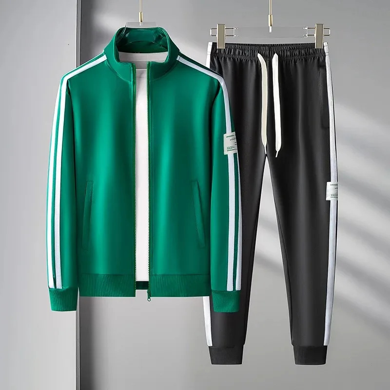 2024 Men Sets Fashion Sporting Tracksuit Spring Zipper JacketsPants Suits 2 Pieces Male Patchwork Slim Sportswear 4XL 241008