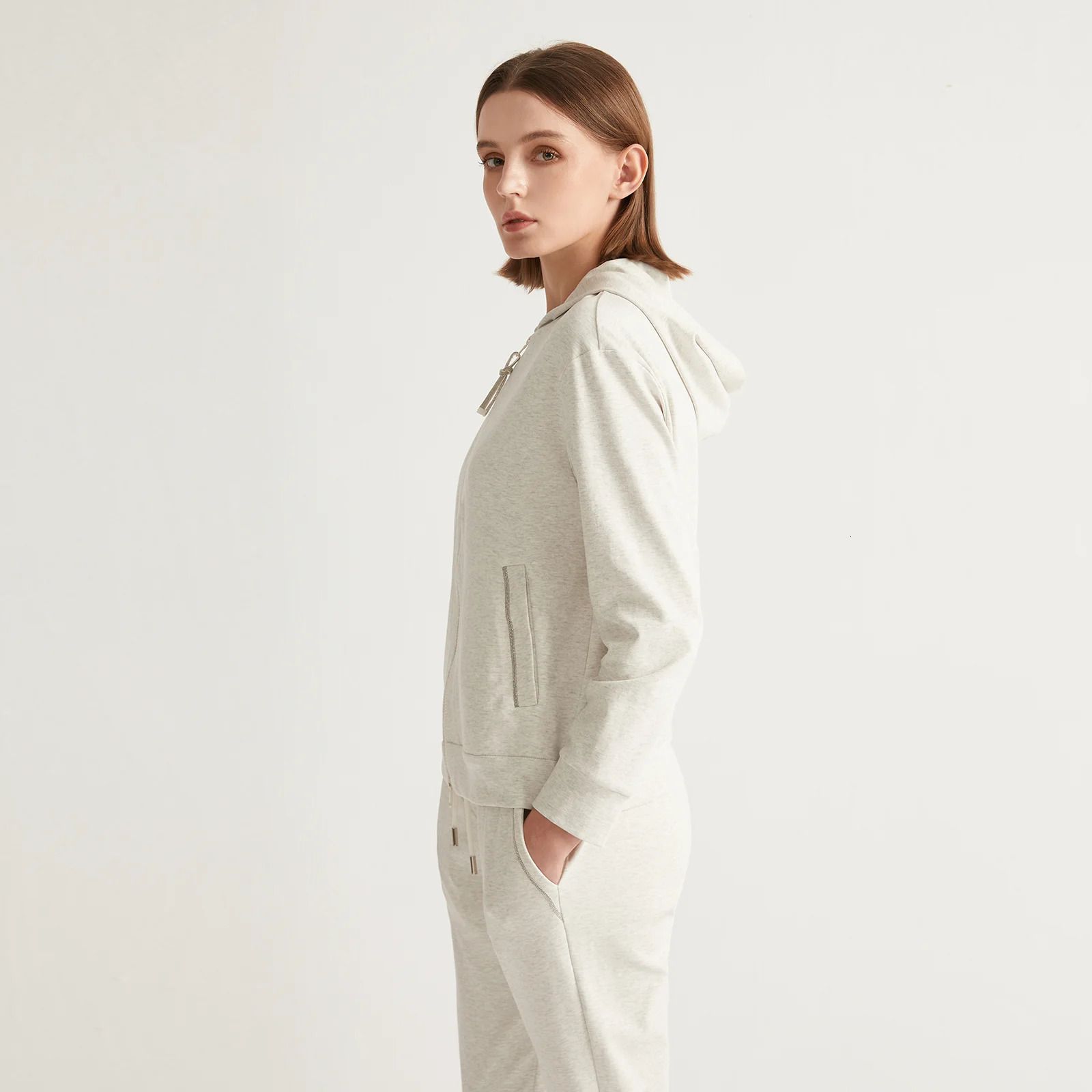 K1071W inventory high-quality 100% pure cotton zipper womens cotton hooded sweatshirt cutting manufacturer hooded sweatshirt womens sportswear clothin