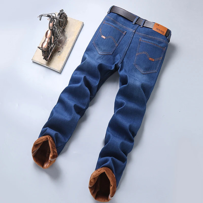 Mens Jeans Denim Autumn and Winter Plush Thickened Loose Straight Large Size Warm Work Casual Long Pants 241011
