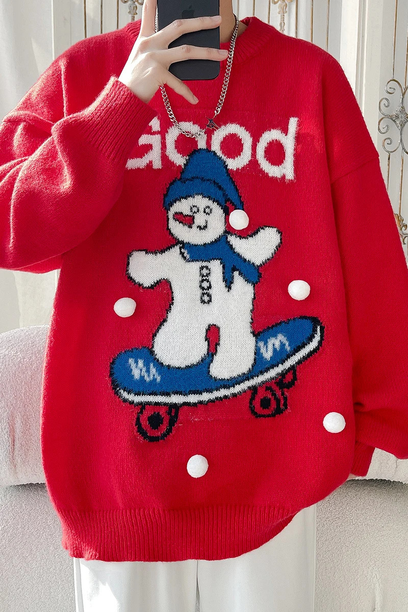 Printed Sweater Male Jumper Mens Winter Sweater Pullover Knit Christmas Clothing Knitwear in Sweaters Clothes 241009