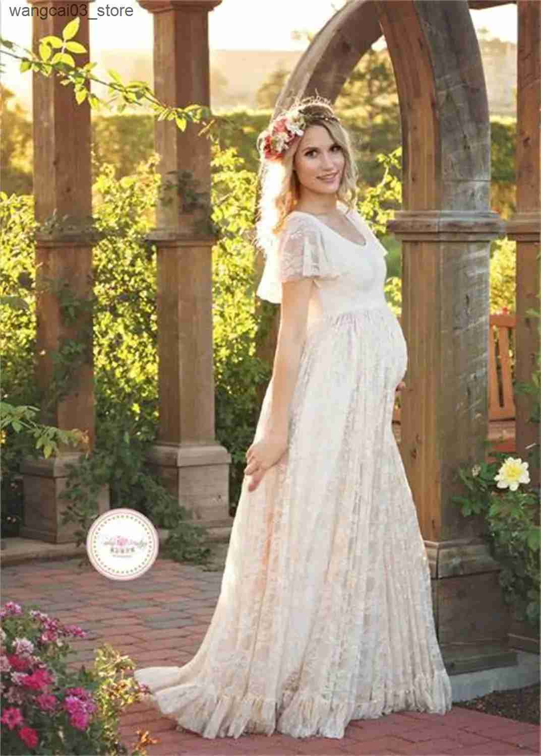Maternity Dresses 2024 Plus Size Maternity Dresses For Photo Shoot Fashion Lace Maxi Maternity Gown Dress Women Pregnancy Clothes Photography Prop L24