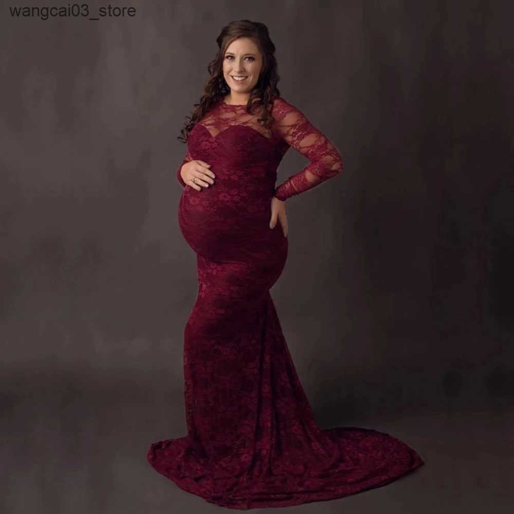 Maternity Dresses Lace Sexy Maternity Photography Dresses Boat Neck Pregnancy Shoot Dress With Long Train Women Maxi Maternity Gown Photo Props L24091