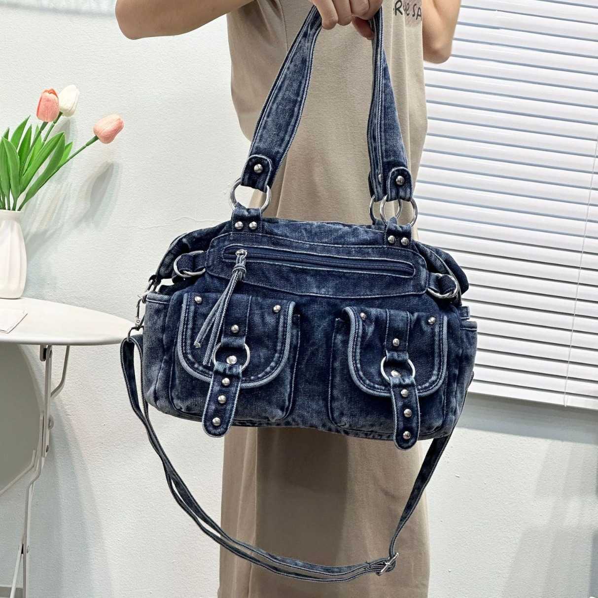 Fashion Multi Pocket Washable Punk Cowboy Trendy Versatile Women's Bag Handheld Single Shoulder Cross Shoulder 241015