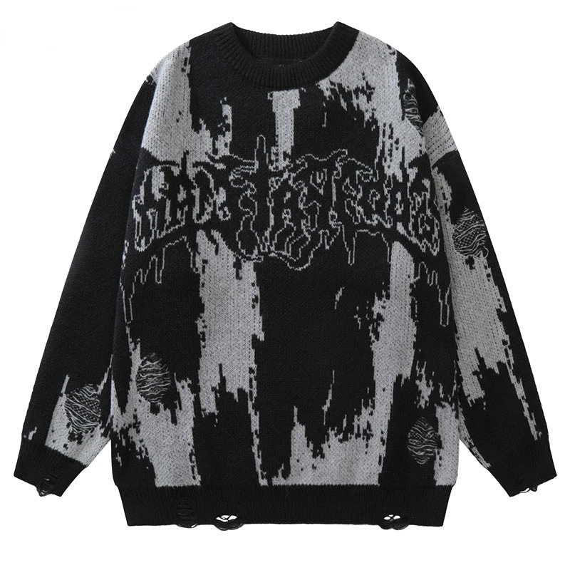 Y2K Retro Knitted Punk Gothic Street Clothing Sweater Mens Trend Harajuku Fashion Thick Warm Pull Mens Clothing 241007
