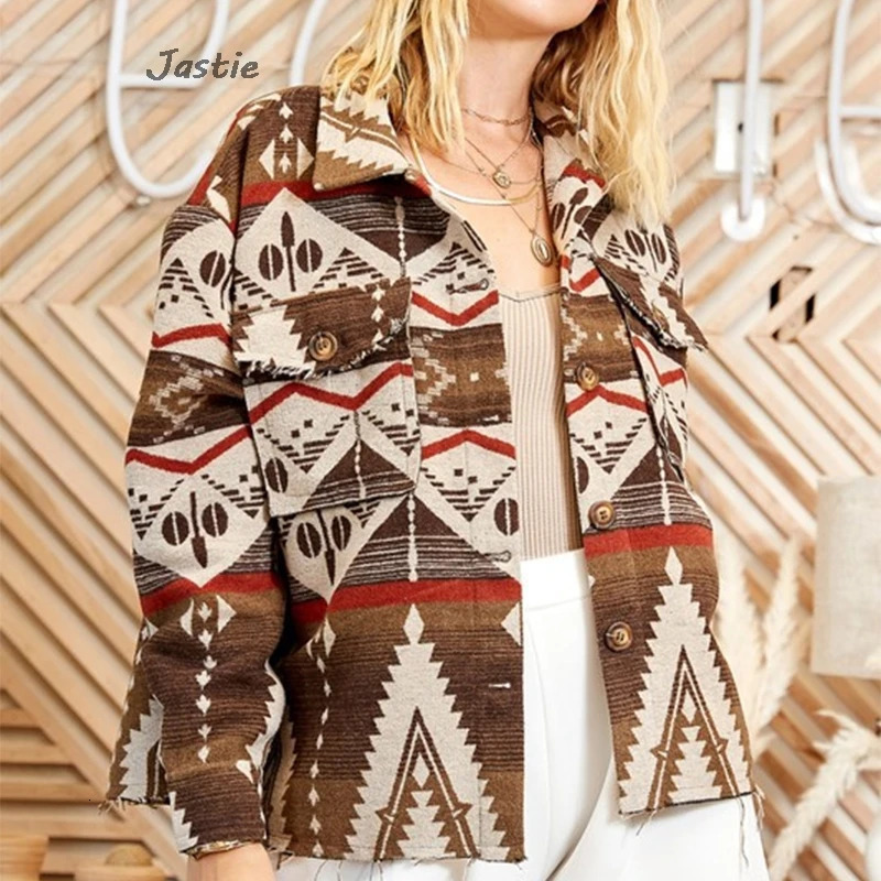 Retro Aztec printed wool womens coat fabric geometric pattern jacquard fashion winter jacket item 241007