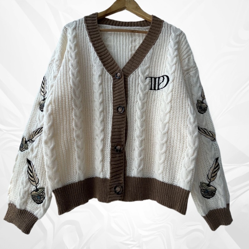 2024 Autumn Women Trend High Quality Loose Fitting Ral Embroidered Knitted Cardigan Y2k Regulai Fit Beige Cardigans Female
