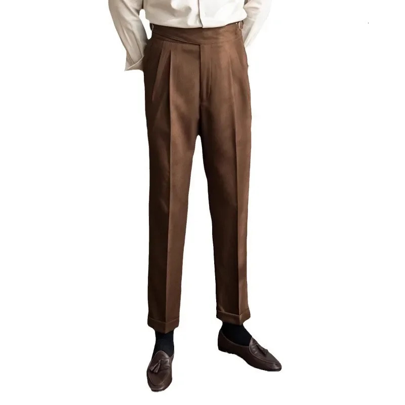 AutumnWinter Italian Style High Waist Straight Leg Pants UK Mens Casual Edition Trouser 241010