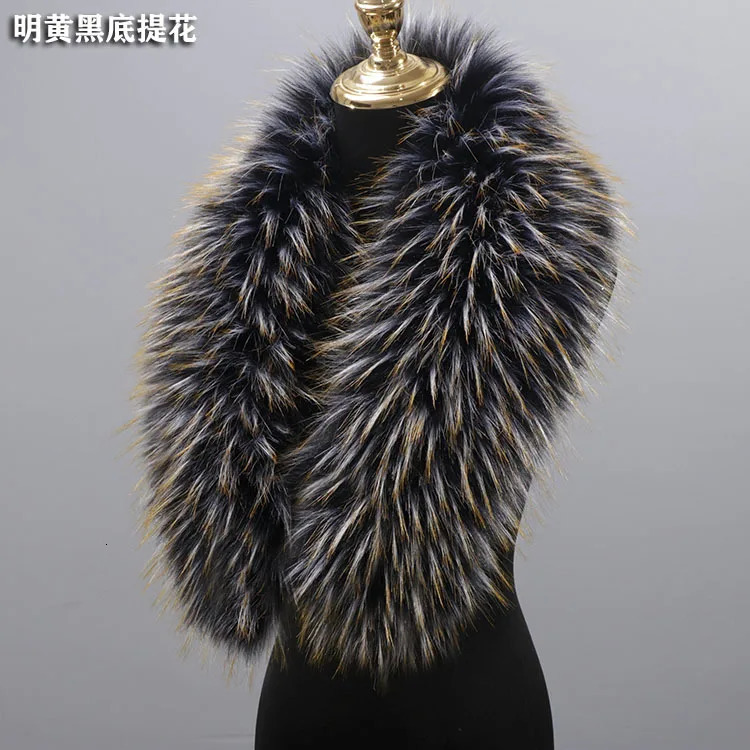 100% high-quality faux fur collar womens winter warmth accessories 90 * 20cm mens down jacket cover fur decorative scarf shawl 241011