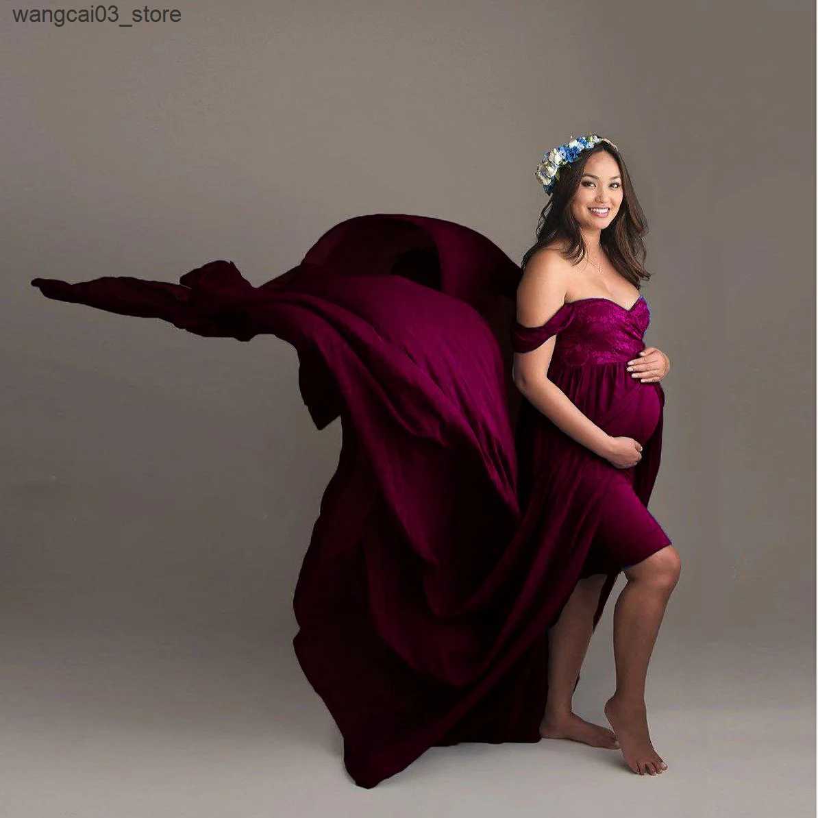 Maternity Dresses Sexy Maternity Photo Shoot Long Dresses Blue Green Shower Dresses Stretchy Pregnant Woman Photography Props Long Dress L240910
