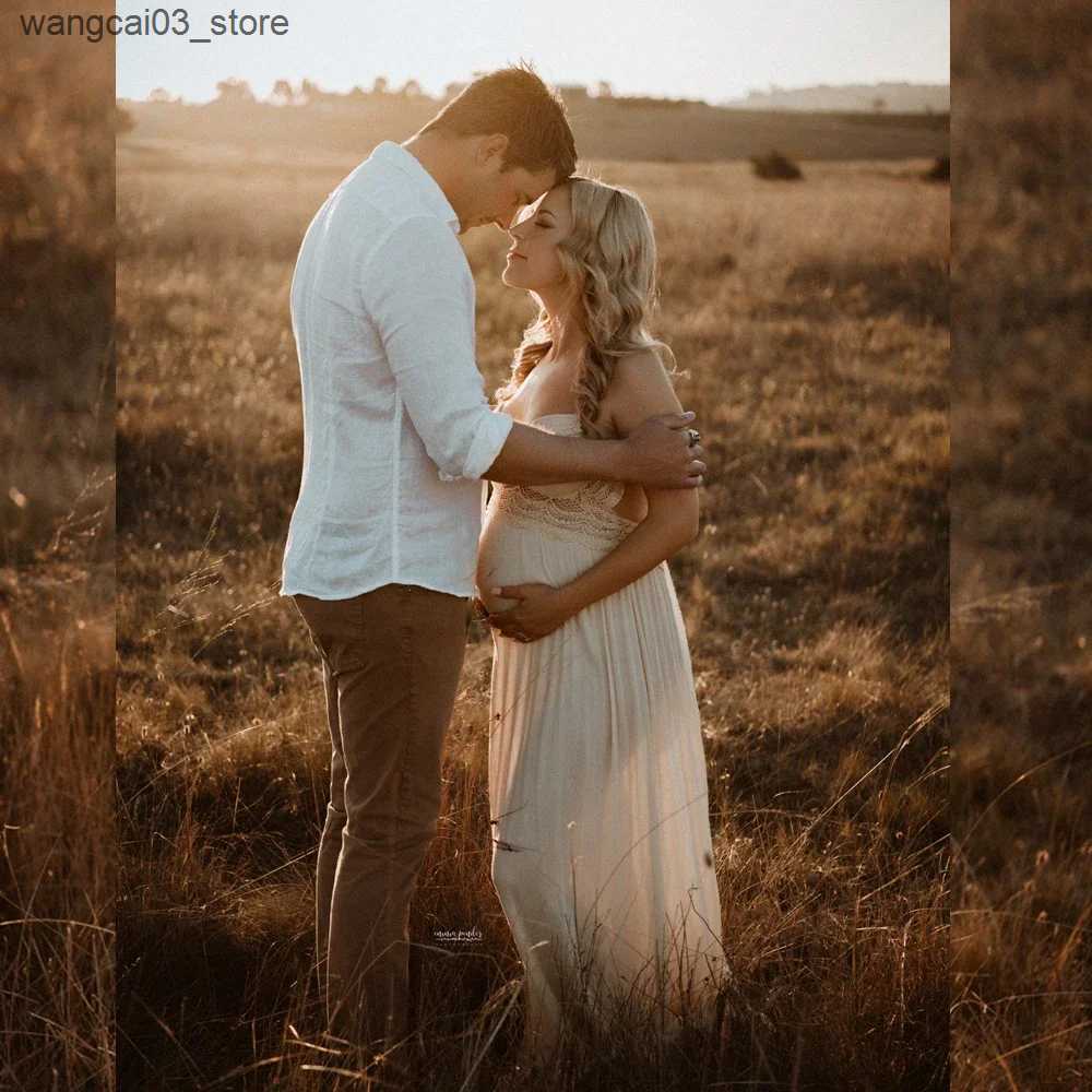Maternity Dresses Lace Backless Maternity Dresses for Baby Showers Boho Pregnant Dress V-neck Suspender Bohemian Photo Shooting Pregnancy Dress L24091