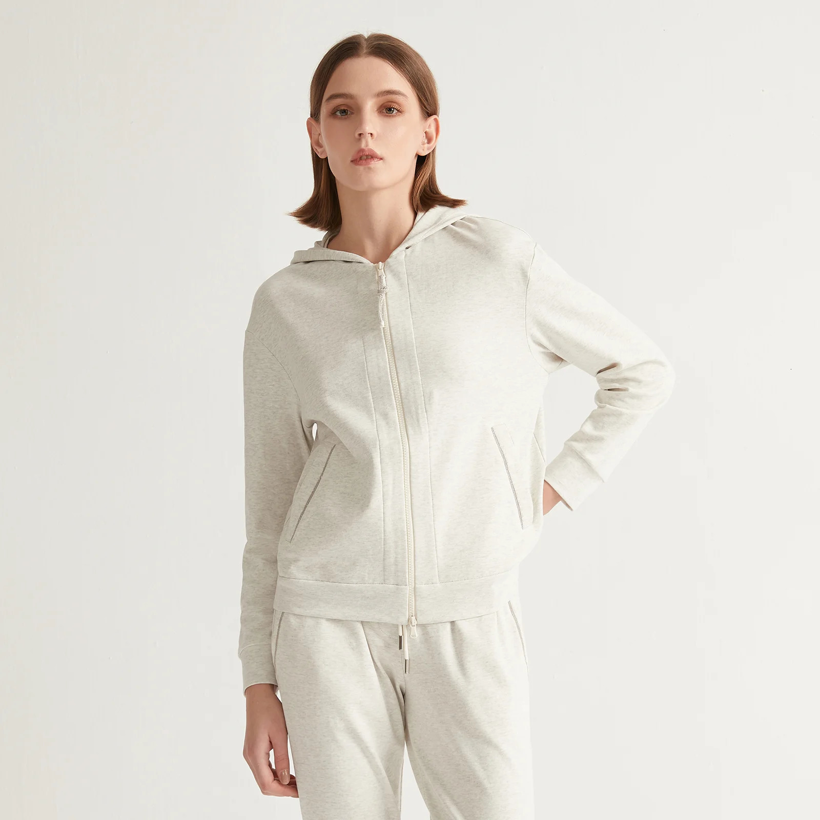 K1071W inventory high-quality 100% pure cotton zipper womens cotton hooded sweatshirt cutting manufacturer hooded sweatshirt womens sportswear clothin