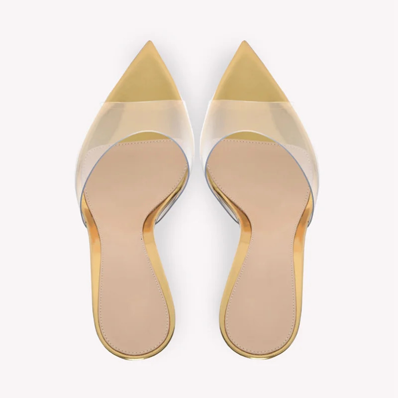 Summer Womens High-heeled Sandals Transparent High-heeled Slippers Stiletto Pointed Toe Slip-on High-heeled Sandals 241010