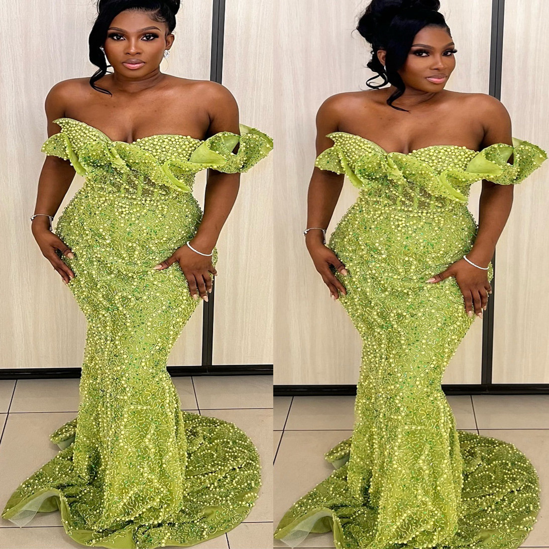 Aso Ebi 2024 Green Mermaid Prom Dresses Sequined Lace Beaded Sweetheart Evening Formal Party Second Reception Birthday Gowns Dress For Special Occasio