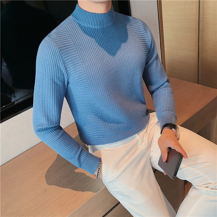 2023 Male High End Fashion Knitted Pullover Sweater Men Half Turtle Neck Winter Woolen Casual Jumper Clothes 240930