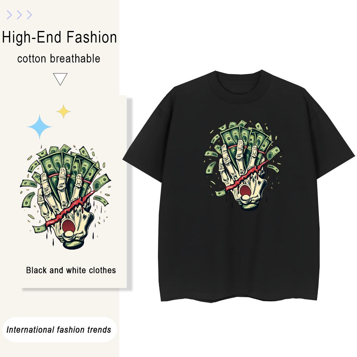 Fashion T shirt 230g Cotton Breathable Short Sleeve Daily Outfit skull Unisex Tshirts Free Shipping Custom Print Oversized Top Tees