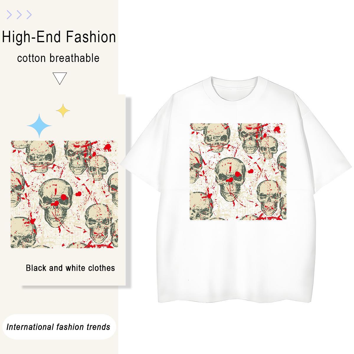 Fashion Casual T Shirt For Woman 230g Pure Cotton O Neck Short Sleeves Sports Street Wear skull Woman Tshirt Comfortable Plus Size Cartoon Tees Shirts
