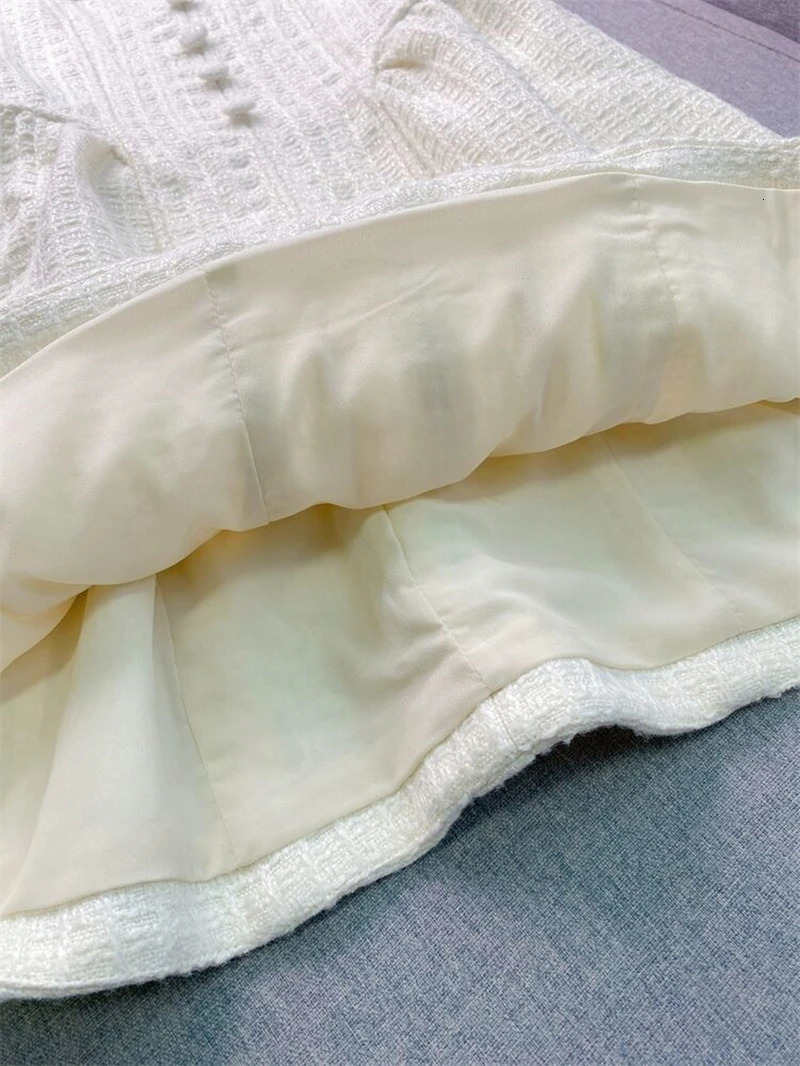 black backless sexy Lvory white womens thick tweed sleeveless womens mini tank dress 241010