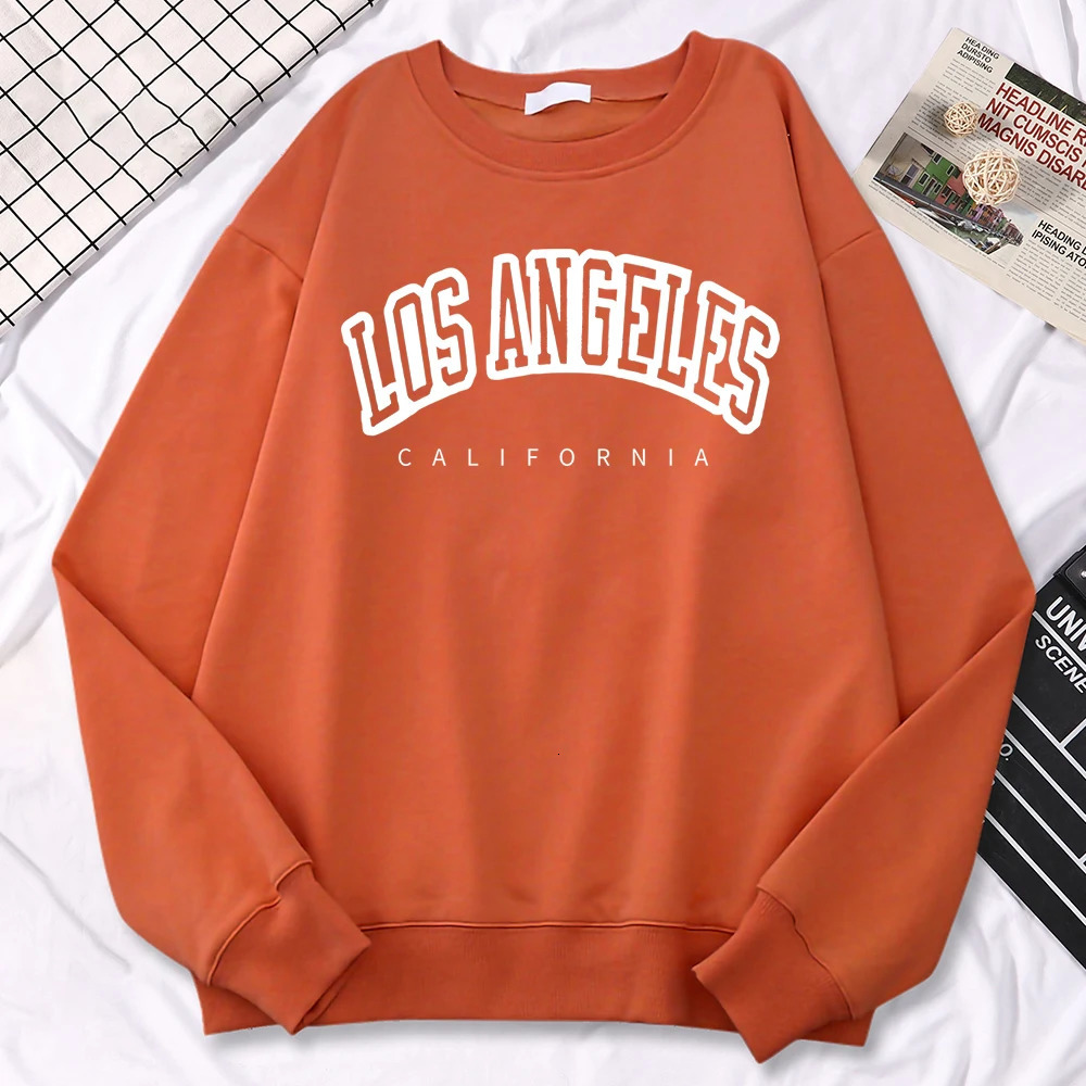 Street Trend Womens Pullovers Los Angeles California Letter Printing Hoodies Warm Fleece Sweatshirt Crewneck Soft Female Clothes 241009