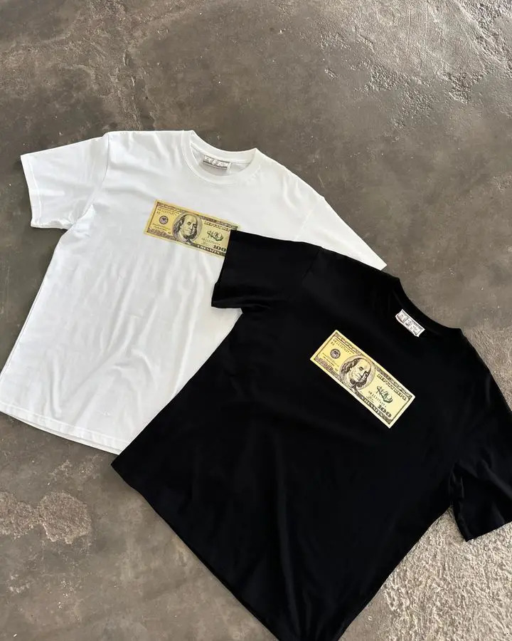 Tshirt Y2K mens Harajuku hiphop dollar bill graphic printing oversized TShirt round neck cotton short sleeved top 241011