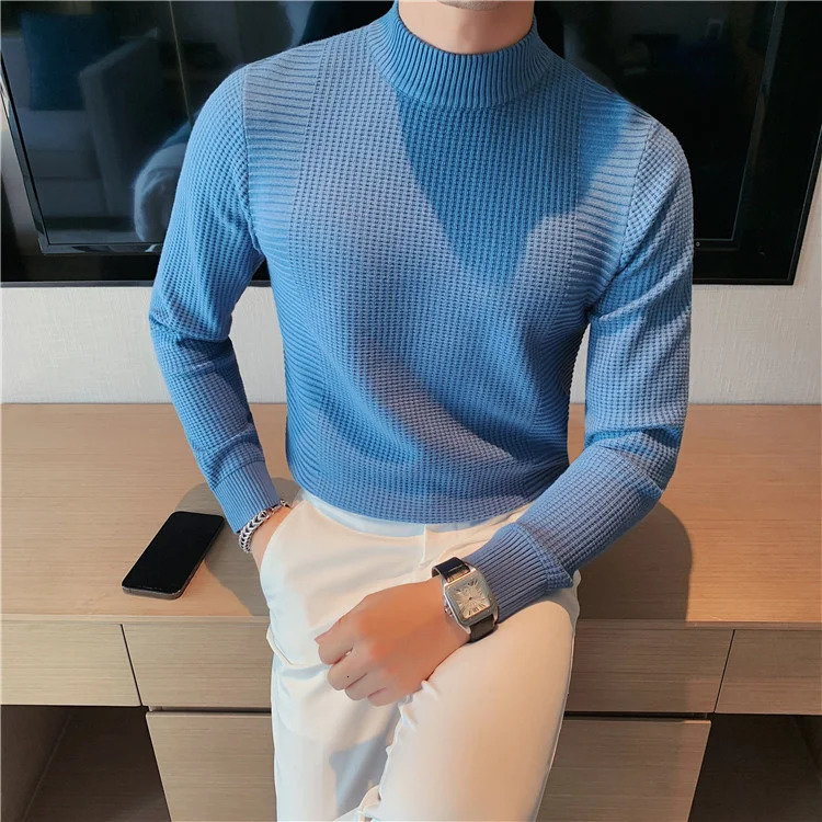 2023 Male High End Fashion Knitted Pullover Sweater Men Half Turtle Neck Winter Woolen Casual Jumper Clothes 240930