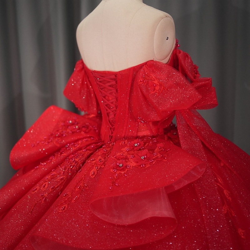 Red Shiny Princess Quinceanera Dresses Beading Appliques Lace Tull Princess Ball Gowns Sweet 16 Dress Party Birthday Vestidos De 15 Anos