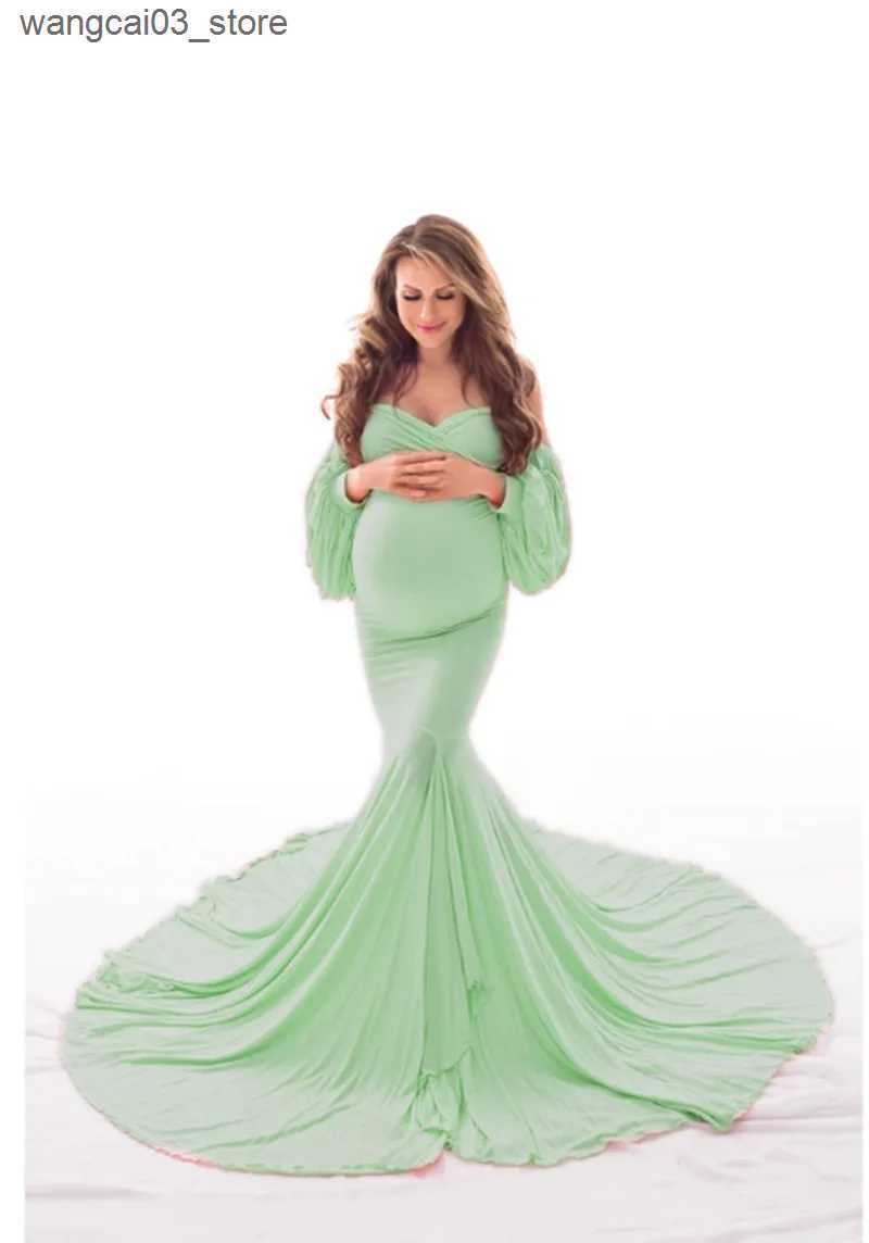 Maternity Dresses Sexy Off Shoulder Maternity Dresses for Photo Shoot Long Maxi Gown Split Pregnancy Photography Dress Pregnant Women Baby Shower L240