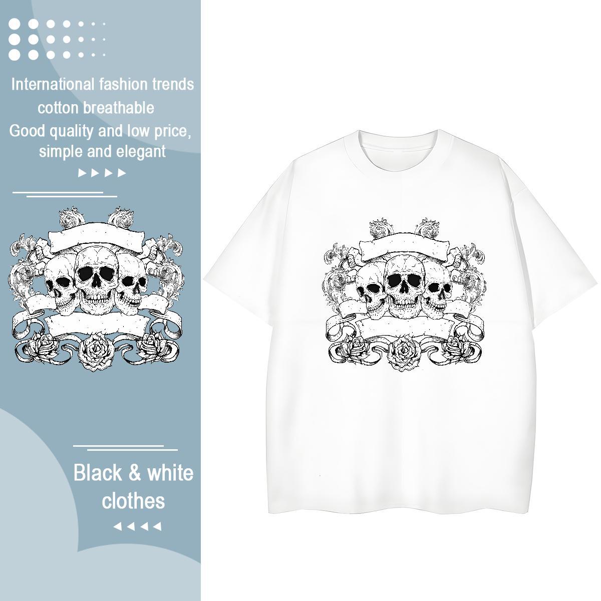 Fashion New T shirt 230g Cotton Crew Neck Breathable Casual Sport skull Womens Tshirts Popular Plus Size Custom Tees