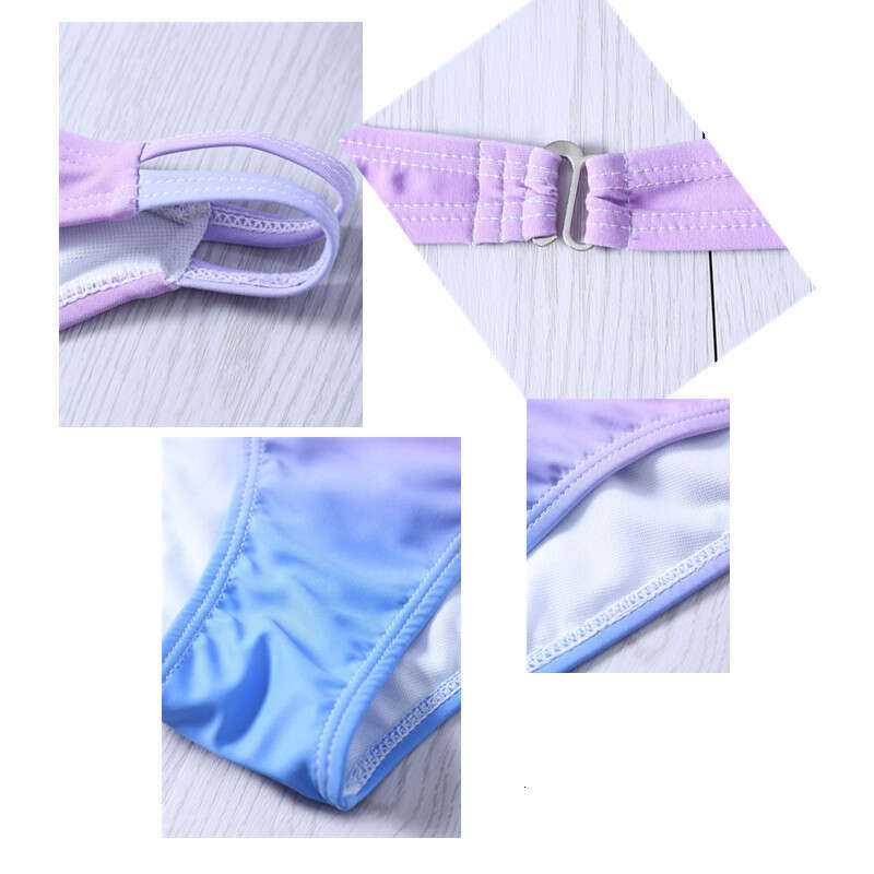 Mermaid Sexy Pink Blue Gradient Steel Toe Shell Bikini Swimsuit