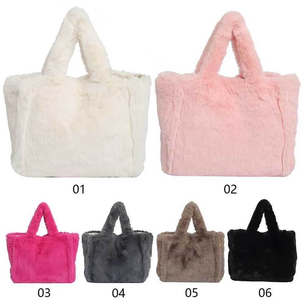 Women Plush Shoulder Bag Large Capacity Soft Handbag Solid Color Cute Underarm Travel Work 241011