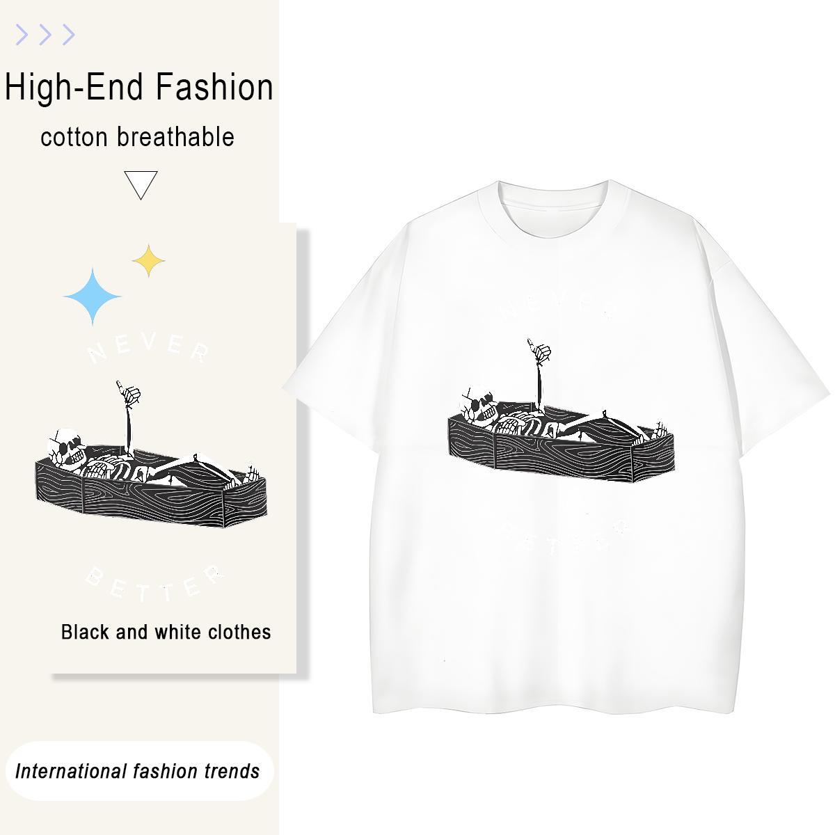 Fashion Casual T-Shirts 230g 100% Cotton Breathable High Street Hip Hop boat Women Tshirts Loose fit Black White Tops Shirt