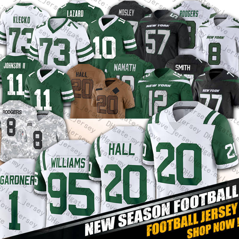 Breece Hall Jersey Aaron Rodgers Football Sauce Gardners Garrett Wilsons Joe Namath Quinnen Quincy Mike Williams Will McDonald Joe Klecko Travis Alijah Vera-Tucker