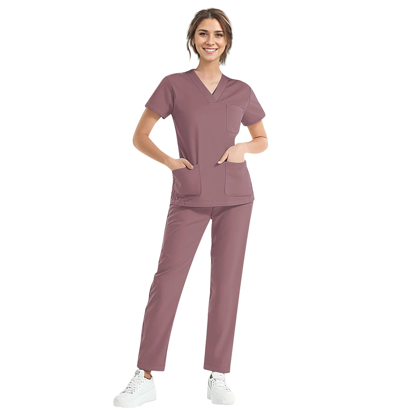Scrubs Uniform Women Nurse Scrub Set Unisex Pocket Top Zipper Pants 2 Piece Joggers Suits Nursing Operating Room Clothes 241007