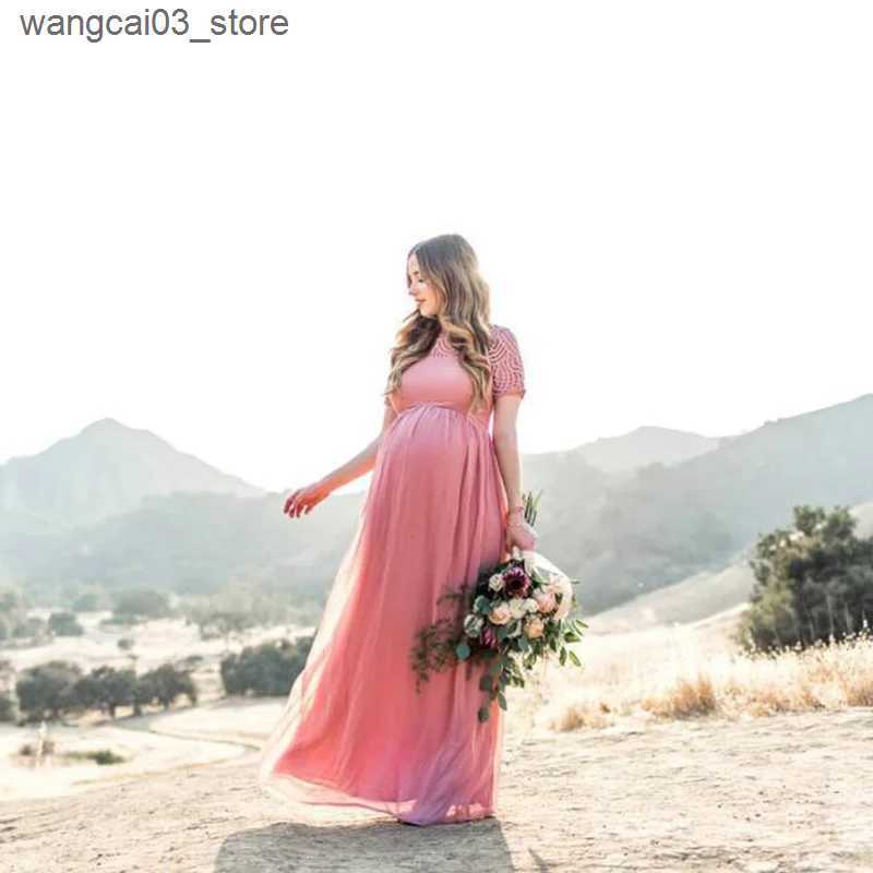 Maternity Dresses Maternity Dress Pregnancy Photography Props Dusty Pink Long Chiffon Elegant Pregnant Women Clothes Lace es L240910