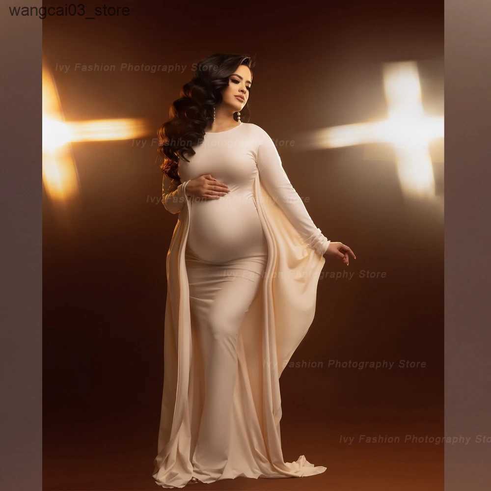 Maternity Dresses Maternity Photography Props Dress Elastic Fabric Bat Shirt Suitable For Taking Photos Pregnant Women Family Party Goddess Dress L240