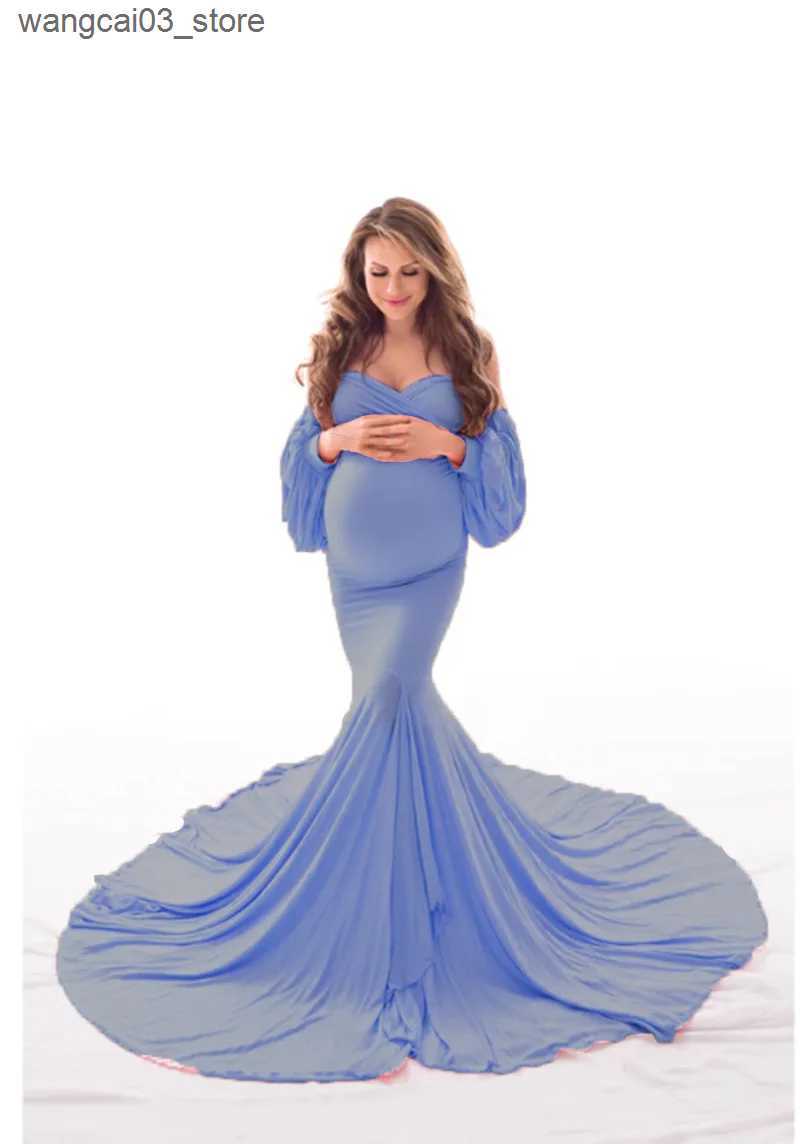 Maternity Dresses Sexy Off Shoulder Maternity Dresses for Photo Shoot Long Maxi Gown Split Pregnancy Photography Dress Pregnant Women Baby Shower L240
